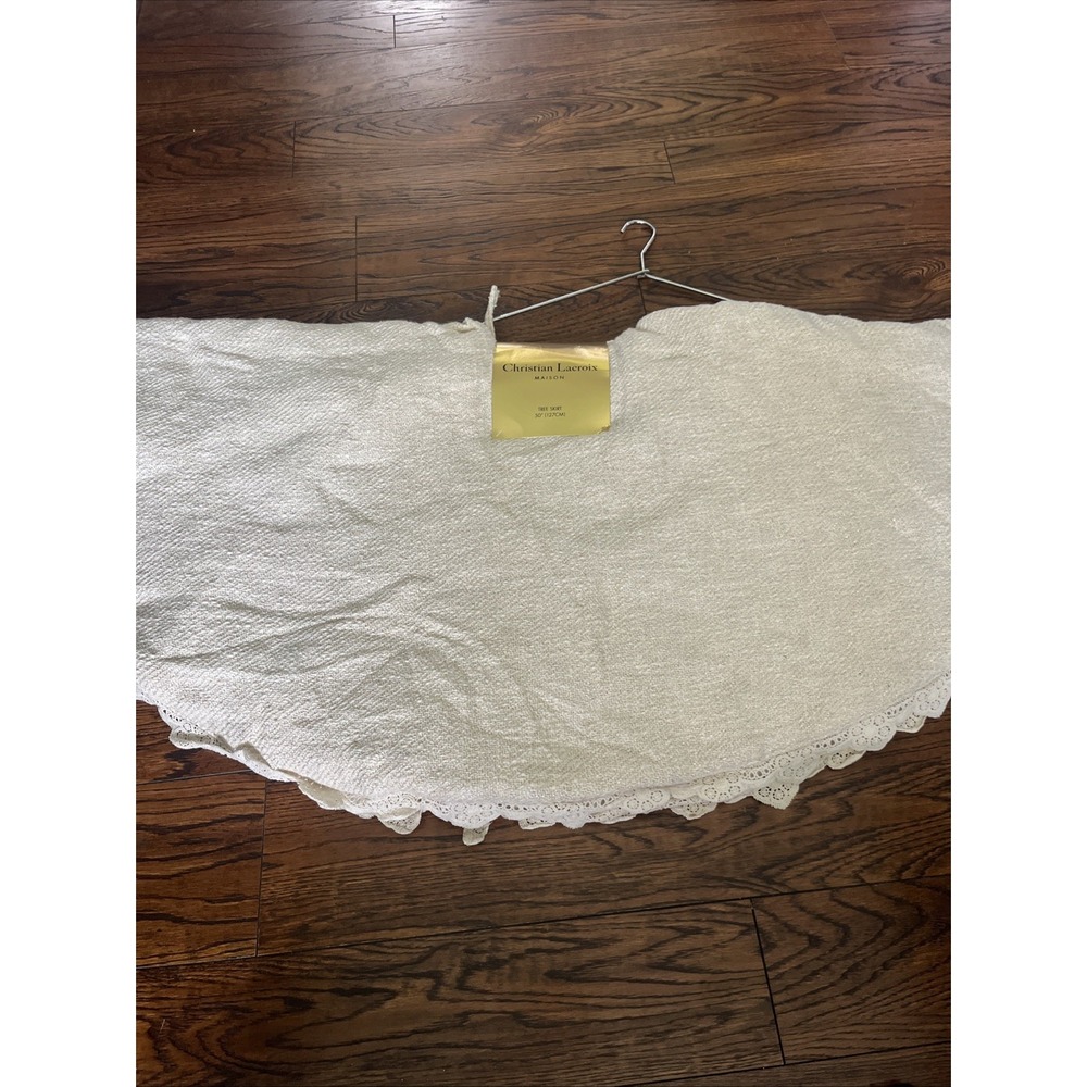 Christian Lacroix 50" Tree Skirt Cream & Silver Lace Trim NWT